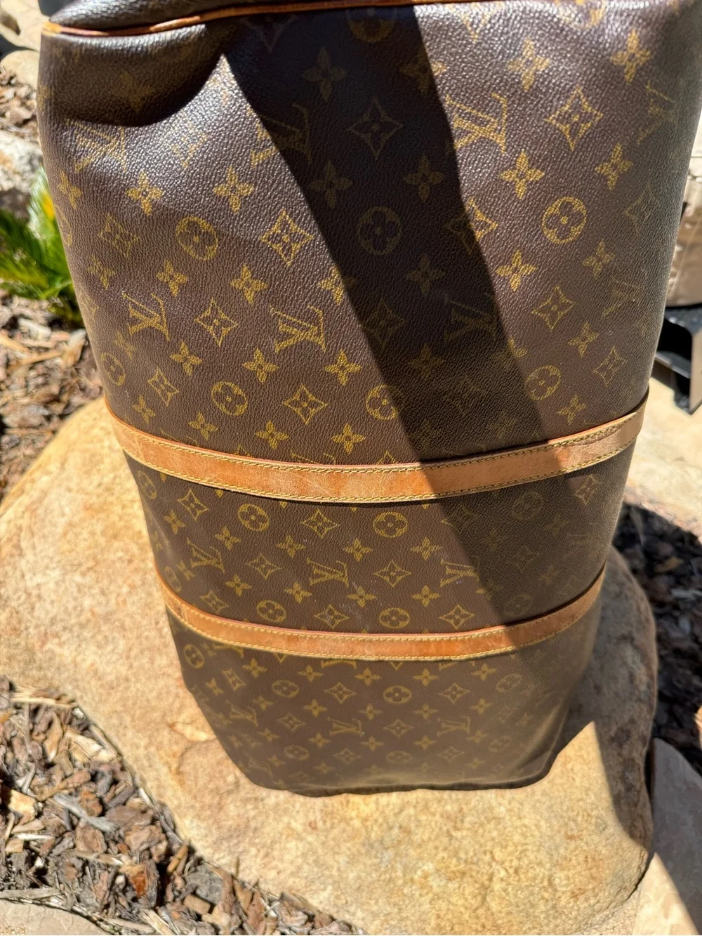 Authentic LOUIS VUITTON large duffel bag traveler tote w/ luggage tag lock